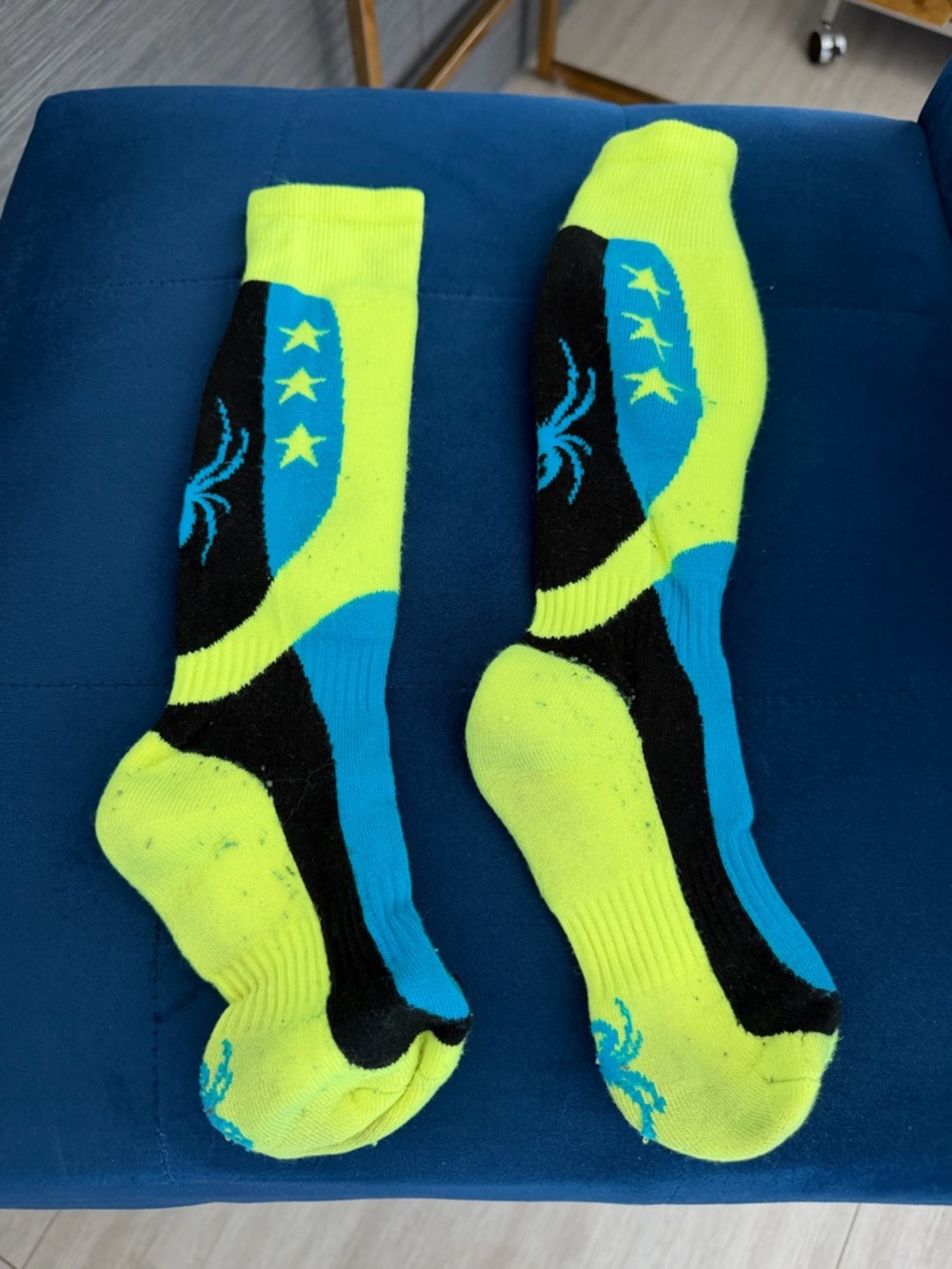 Spyder Neon Yellow and Blue Kids Performance Crew Socks